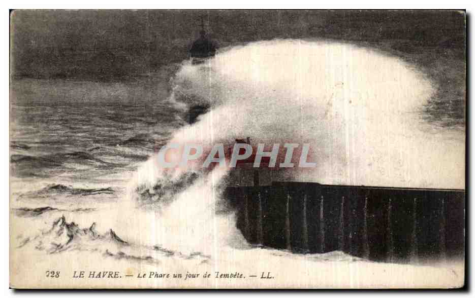 CPA Le Havre Le Phare un Jour de Tempete