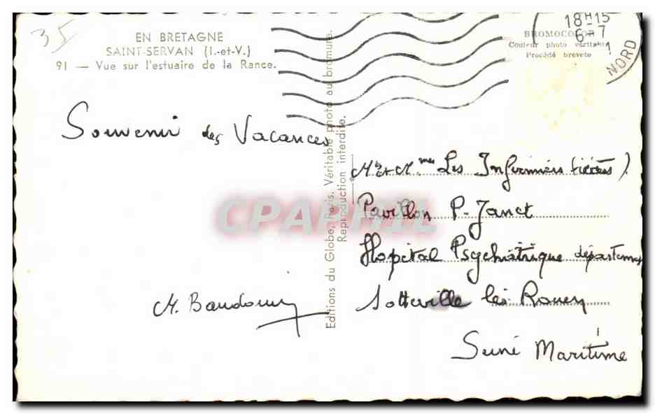 Saint-Servan — Vue sur l'estuaire de la Rance — Éditions du Globe, Paris — Verso