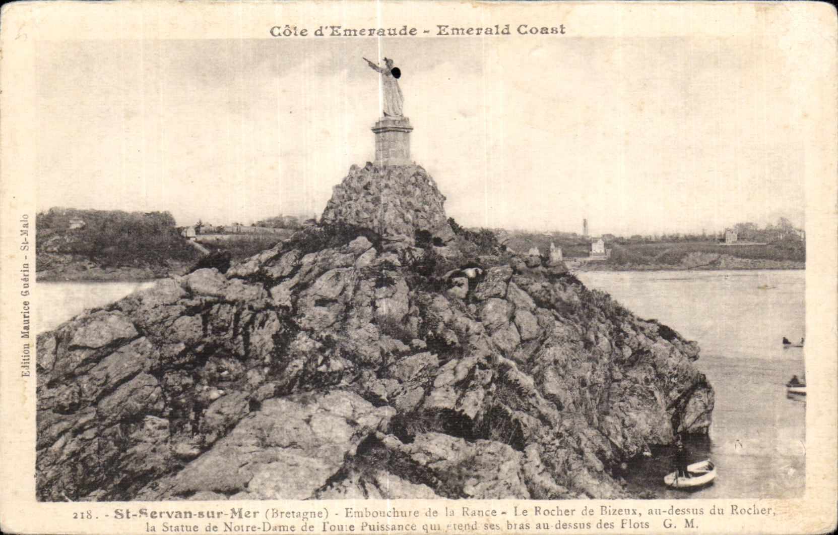 St-Servan-sur-Mer (Bretagne) — La Statue de Notre-Dame de la Poue Puissance sur le Rocher de Bizeux — Édition Maurice Guitrin, n°218