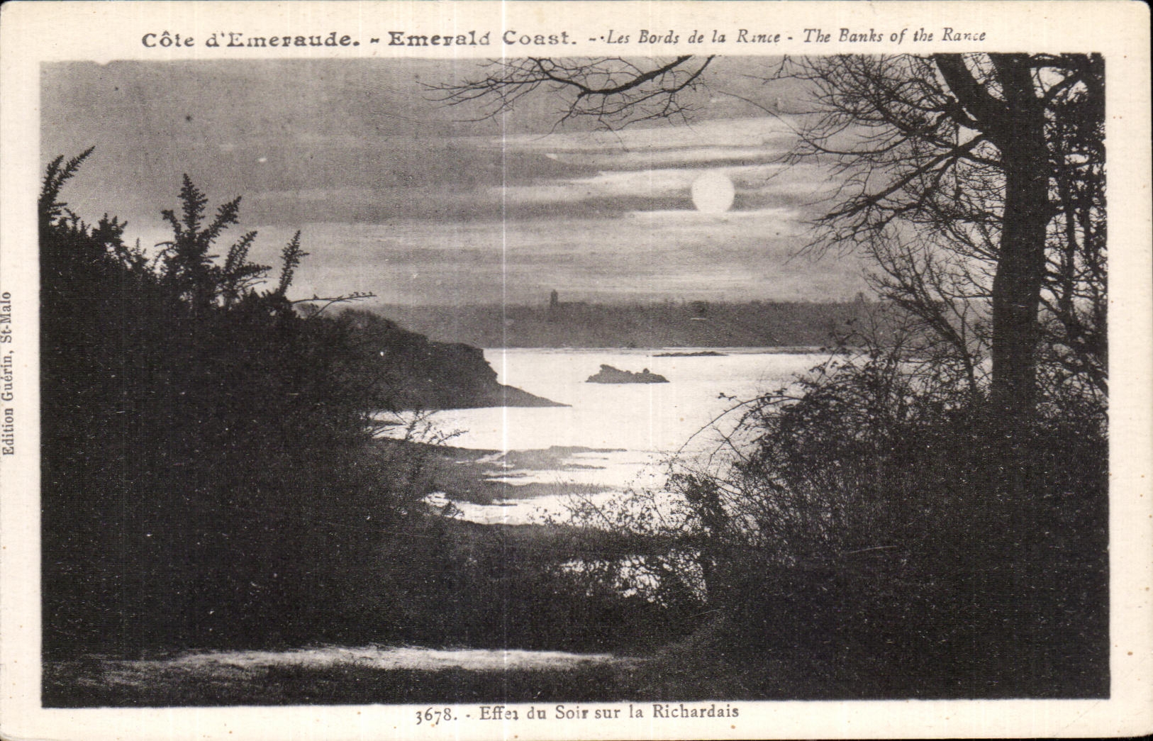 Côte d'Émeraude - Emerald Coast - Les Bords de la Rance - The Banks of the Rance - Effet du Soir sur la Richardais - Édition Guérin, St-Malo, n° 3678