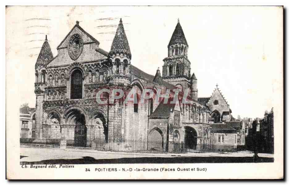 Poitiers - N.-D.-la-Grande (Faces Ouest et Sud) — Ch. Begnard edit, Poitiers, n°34