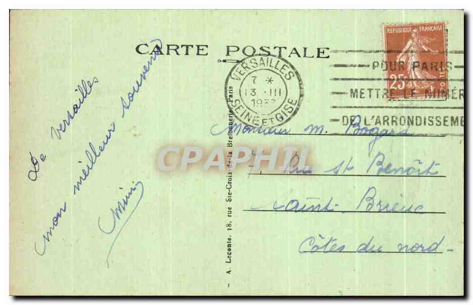 CPA Versailes Le Parc I Enlevement de Proserpine par Girardon Proserpine s Rape by Girardon — Verso