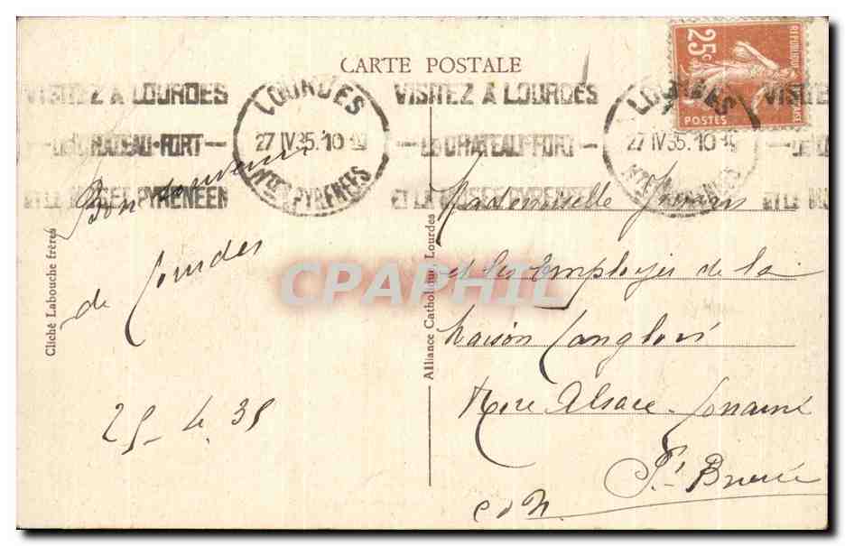 CPA Lourdes Vue Plongeante vers la basilique  — Verso