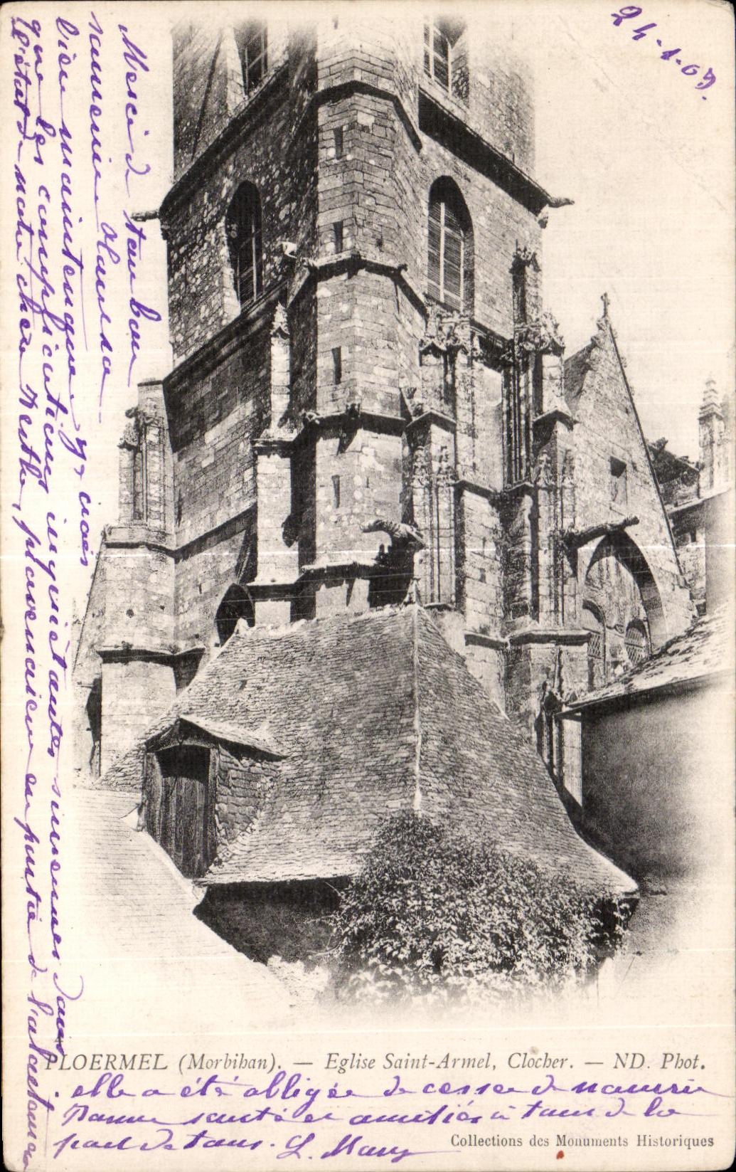 Ploermel (Morbihan) — Église Saint-Armel, Clocher — ND. Phot. G. Mary