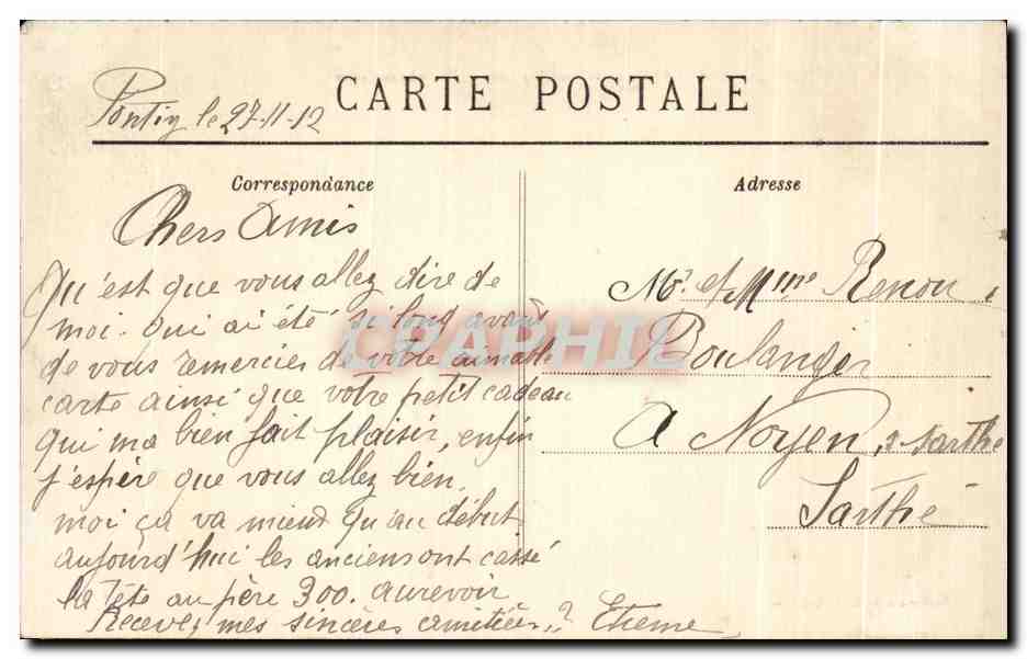 Pontivy — Le Quai d'Arcol — La Caisse d'Epargne et l'Hôtel des Postes — Collection Villard, Quimper — Verso