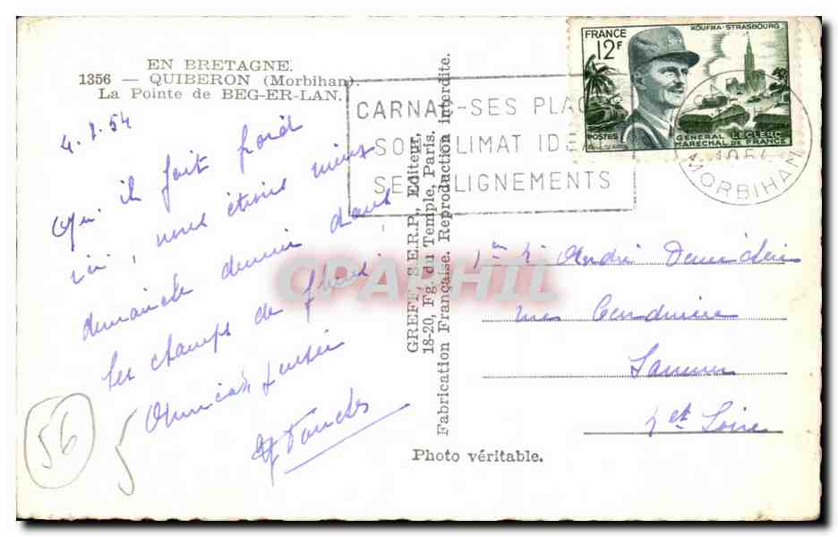 CPSM En Bretagne Quiberon (Morbihan) La Pointe de Beg Er Lan — Rückseite