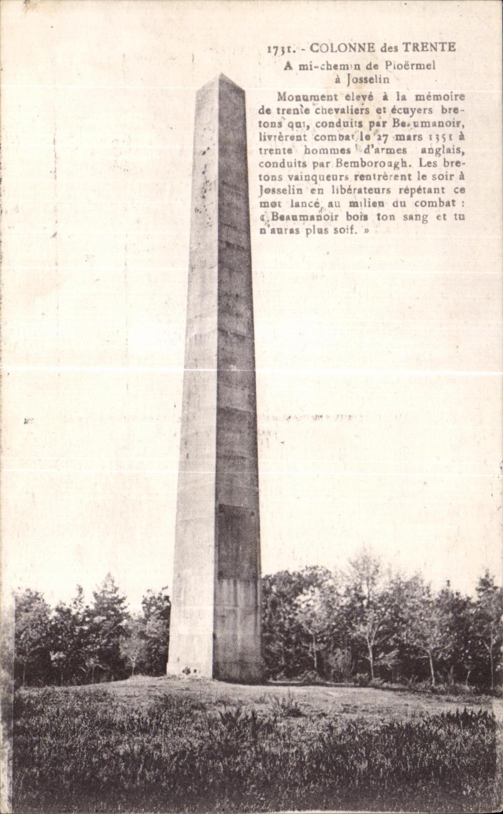 Colonne des Trente à Josselin — Monument élevé à la mémoire de trente chevaliers bretons — Laurent Néphelies