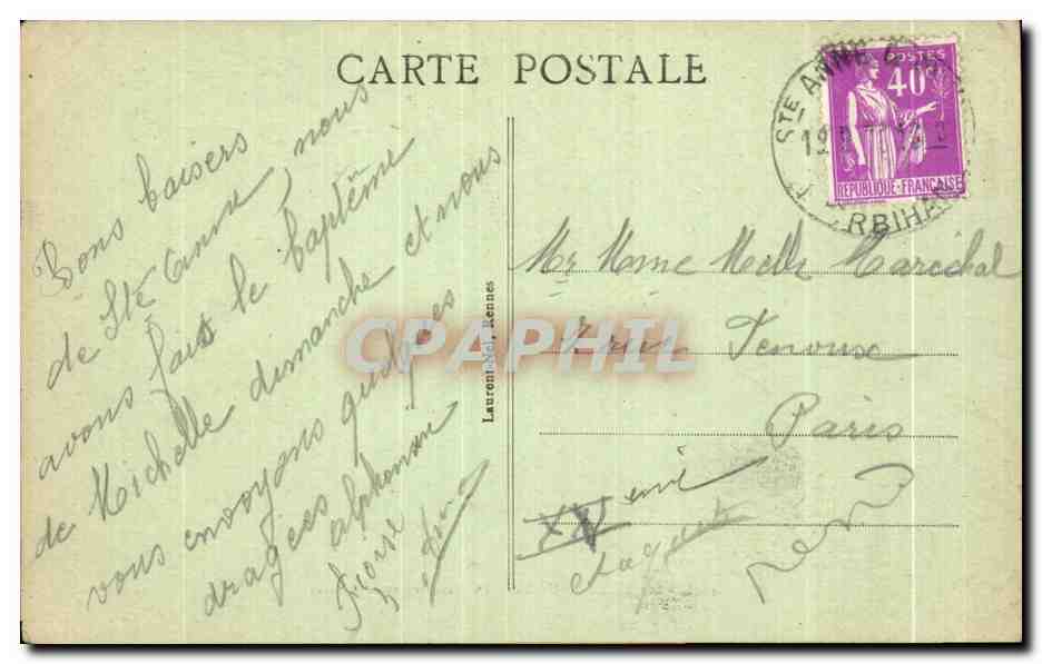 CPA Ste Anne dd Auray Le Calvaire et le Cloitre — Verso