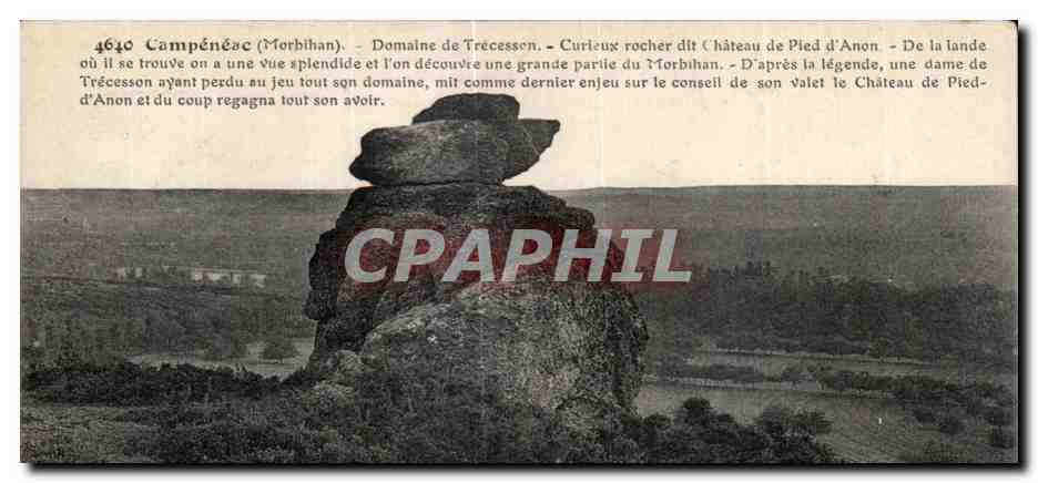 Campénéac (Morbihan) — Domaine de Trécesson — Curious rock called Château de Pied d'Anon — local legend