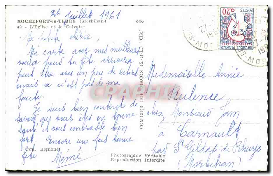 CPSM Rochefort en Terre L Eglise et le Calvaire — Rückseite
