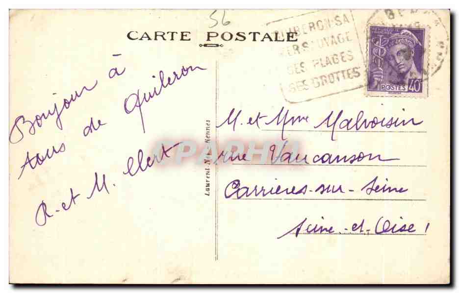 Quiberon Peninsula — Le Vivier — Publisher Laurent, No. 3605 — Back