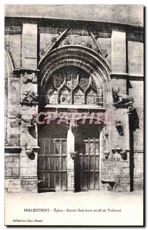 CPA Malestroit Eglise Entree Sud avec profil de Voltaire