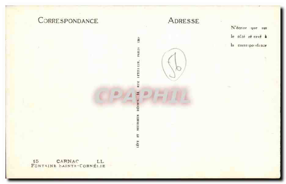 Fontaine Sainte-Cornélie — Carnac — Éditeur Lévy et Neutrelein, Paris — Verso