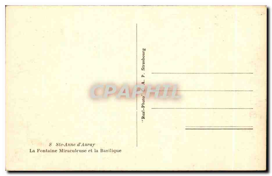 CPA Ste Anne D Auray La Fontaine Miraculeuse et la Basilique — Verso