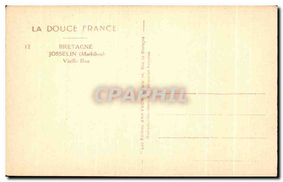 CPA Josselin Vieille Rue Bretagne — Rückseite