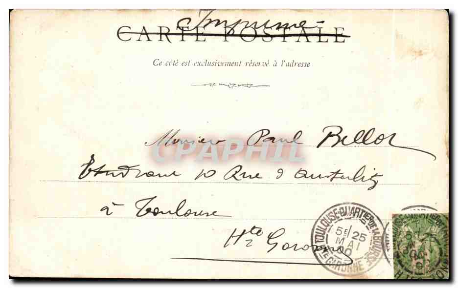 CPA Lorient Cours de la Bove et Statue de Victor Masse — Rückseite