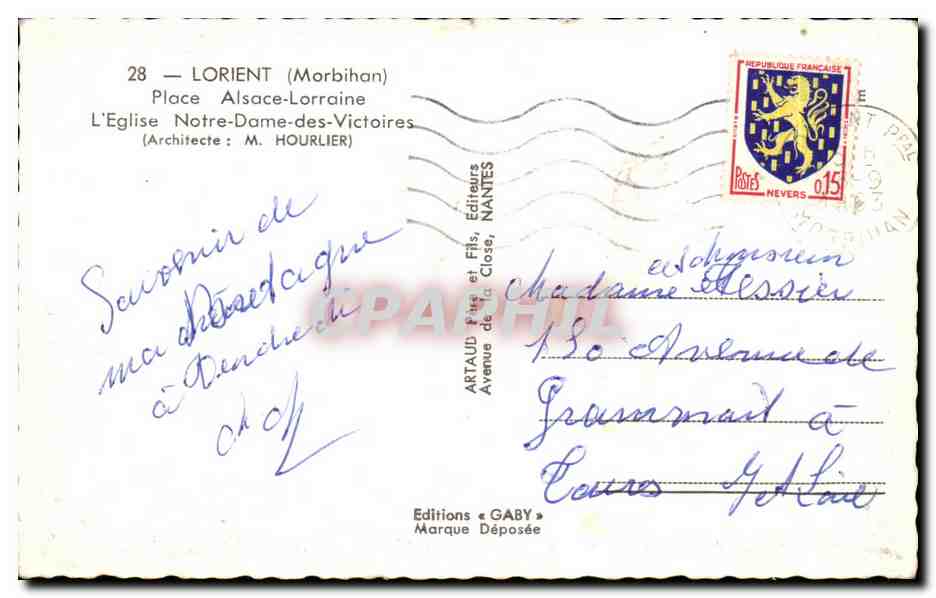 CPSM Lorient Place Alsace Lorrame L Eglise Notre Dame des Victoires — Rückseite
