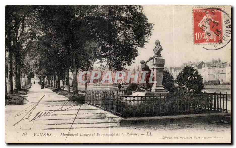 CPA Vannes monument Lesage et Promenade de la Rabine