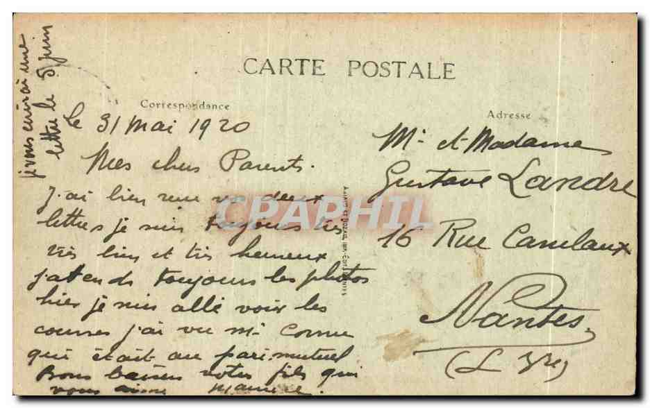 CPA Vannes La Rabine et Statue de Lesage Celebre Romancier ne a sarzeaa auteur de Gil Blas — Rückseite