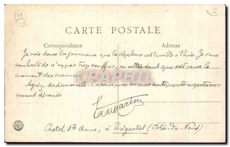 CPA Tregastel Le Castel ou fut ecrit Quo Vadis — Rückseite