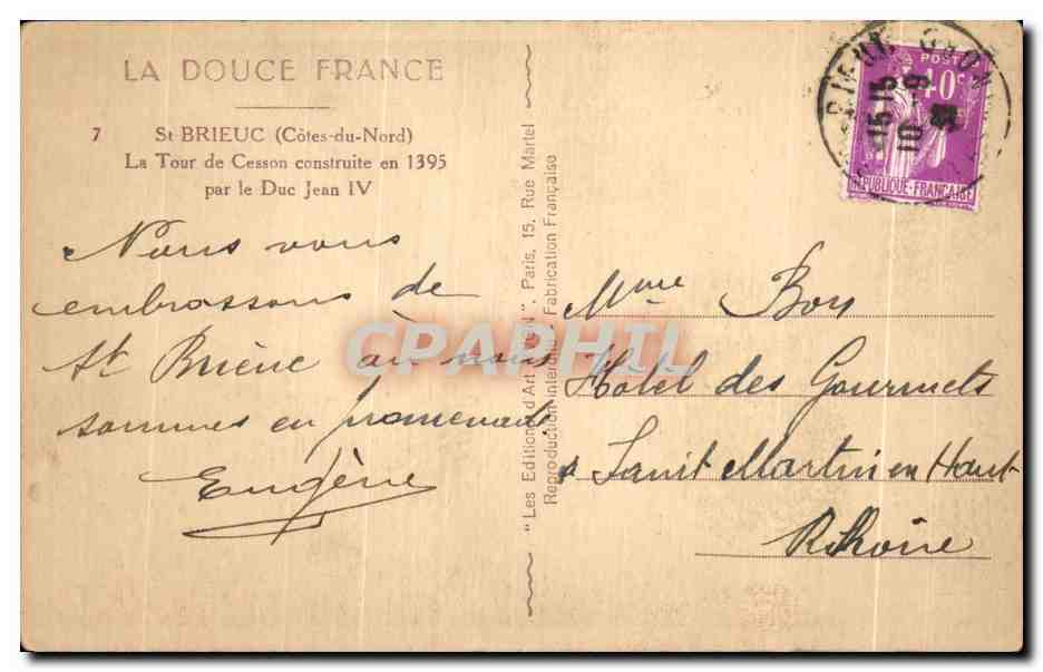 La Tour de Cesson — Saint-Brieuc (Côtes-du-Nord) — Édition Art d'Art, Paris — Verso