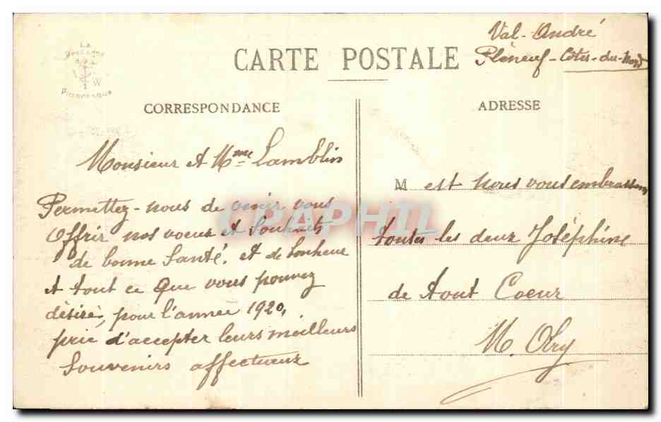 CPA La Bretagne Pittorresque Val Andre La Plage la Pointe de Piegu et le Verdelet — Rückseite