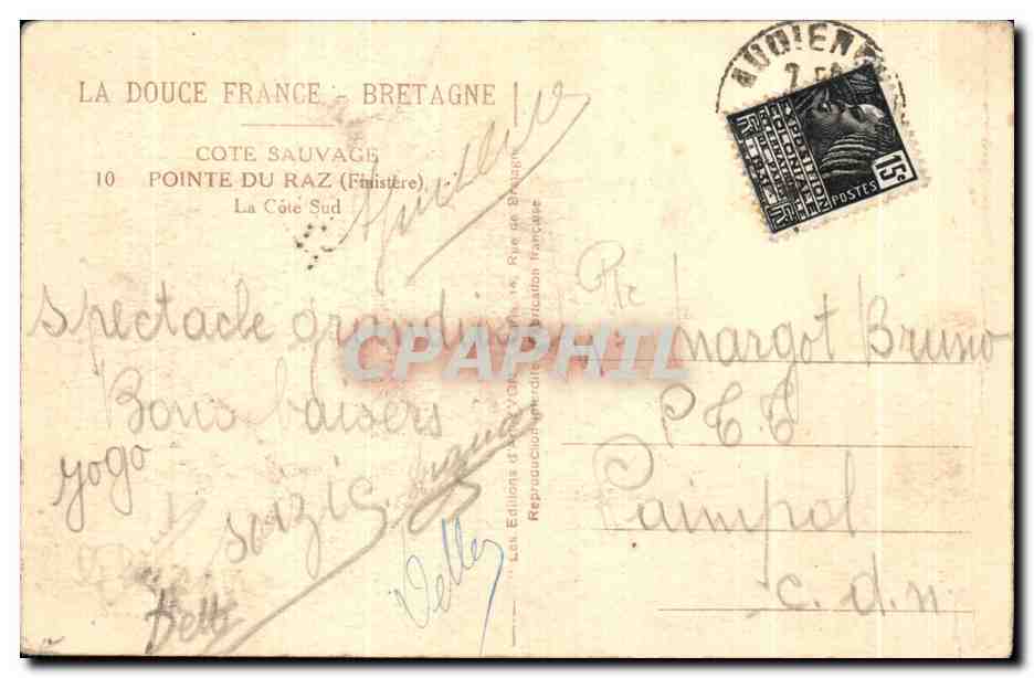 CPA Pointe du Raz (Finistere) La Cote Sud — Rückseite