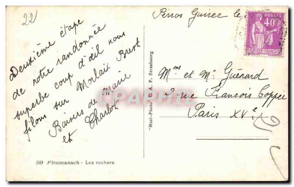 Ploumanach - Les rochers — éditeur A. P. Strasbourg, n°99 — Reverso