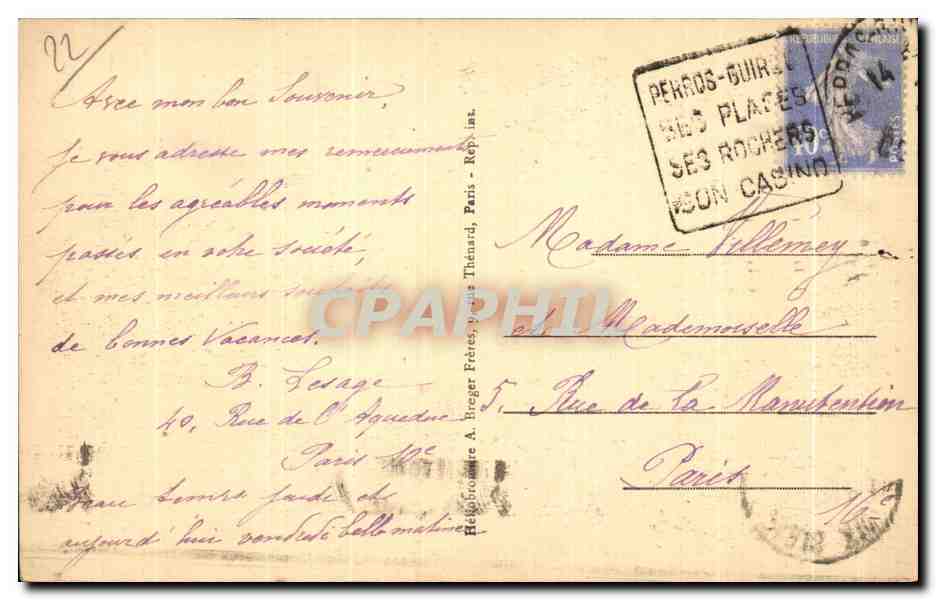CPA Parios Guirec Trestraou et la Pointe de Ploumanach — Rückseite
