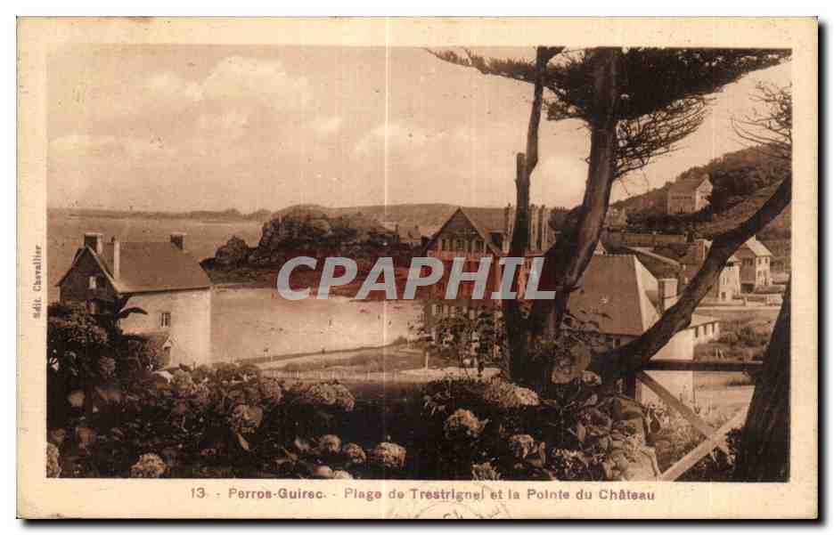 CPA Perros Guirec Plage de Trestrignel et la Pointe du Chateau