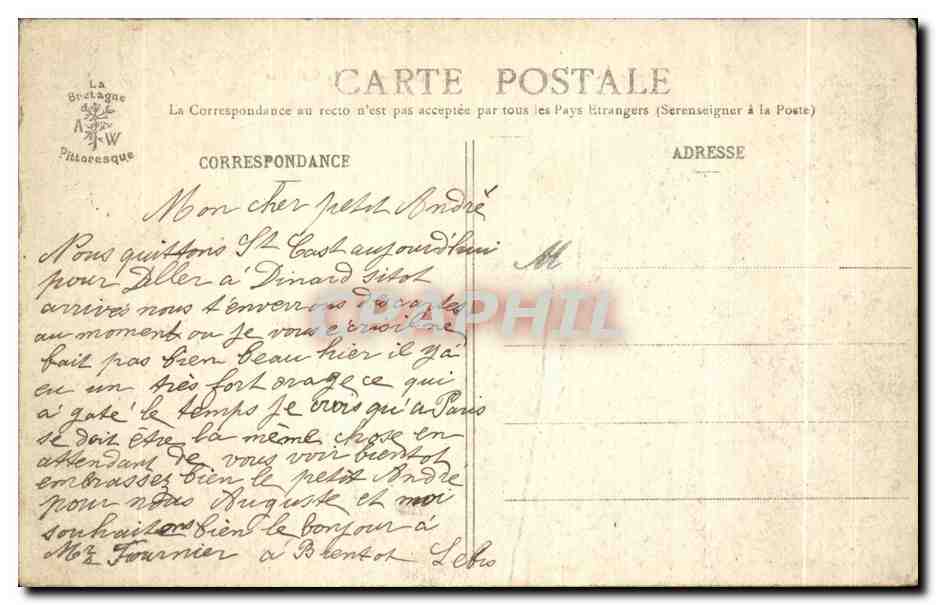 St-Cast - Arrivée par la Route de la Colonne — Collection A. Waron, St-Brieuc — Achterkant