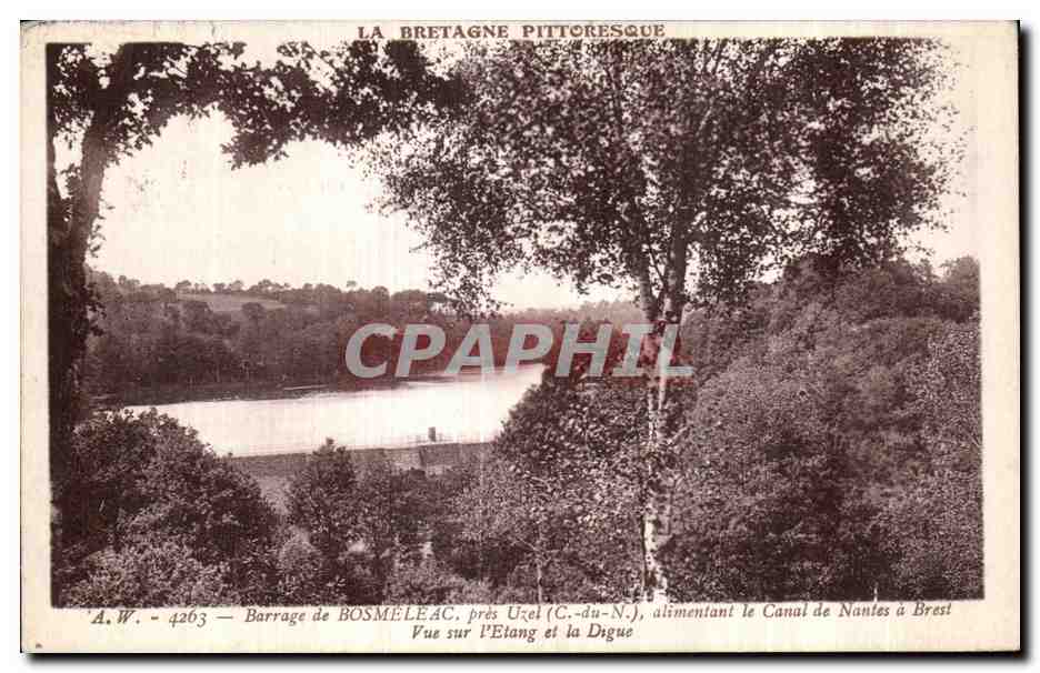 Bosmèleac Dam near Uzel (C.-du-N.) — View of the Pond and the Dyke — A.W. - 4263