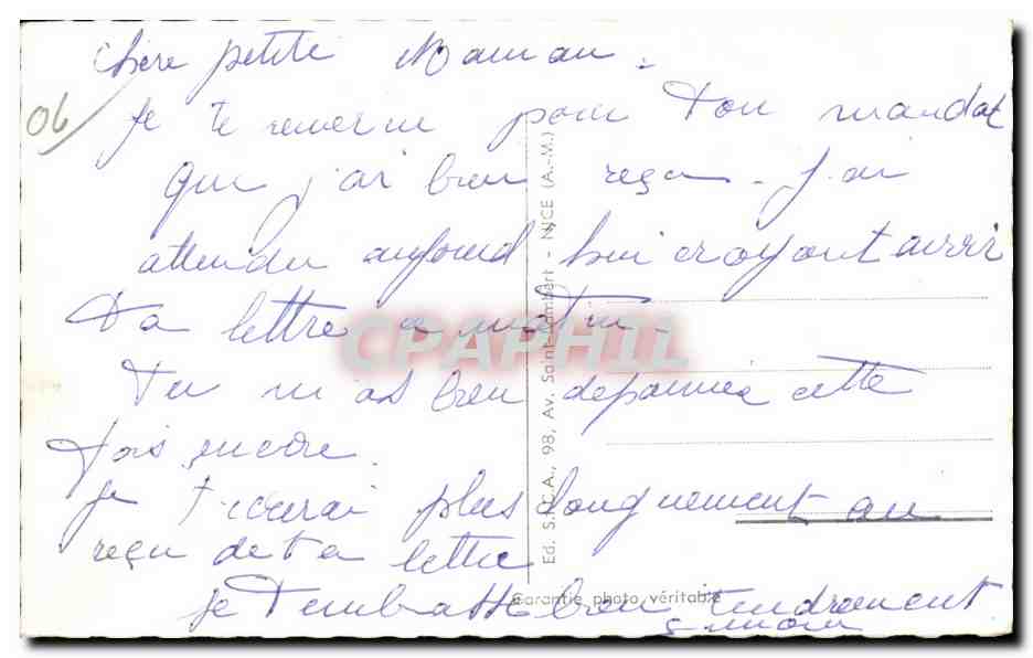 Antibes — La Ville, La Chaîne des Alpes — B.-1. — Éd. S.C.A. — Verso