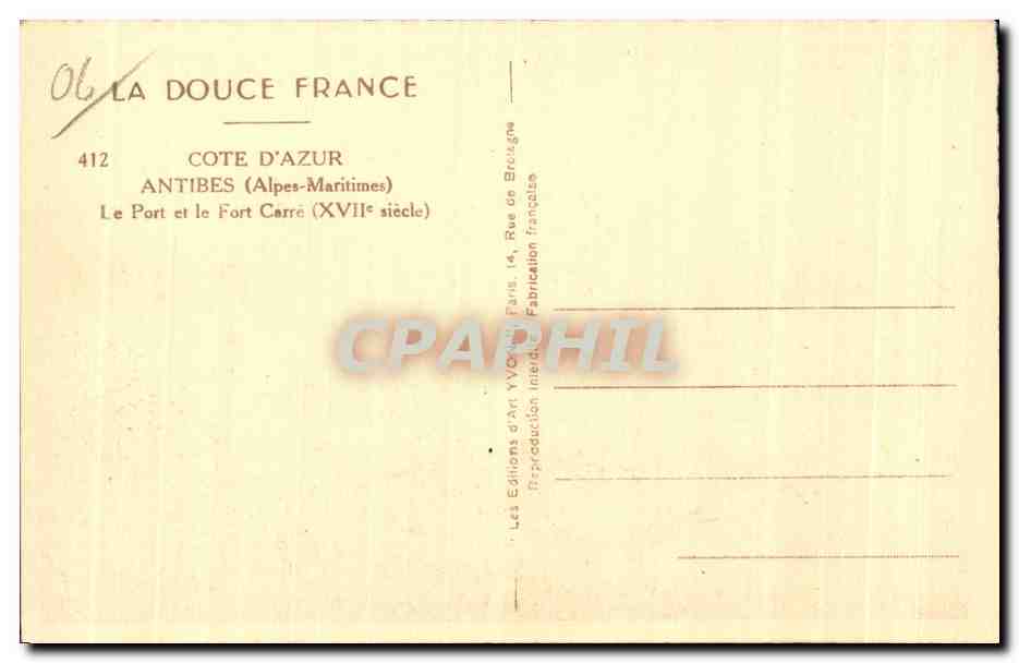 Port d'Antibes — Le Fort Carré (XVIIe siècle) — Éditions d'Art Yvon, Paris — Verso
