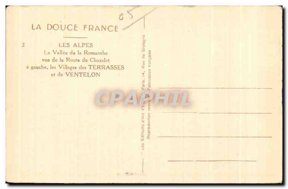 Les Alpes — La Vallée de la Romanche vue de la Route du Chazelet, villages de Terrassess et de Ventelon — Les Editions d'Art, Paris — Reverso