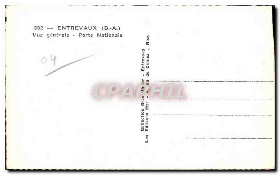 CPA Entrevaux Vue generale Porte Nationale — Verso