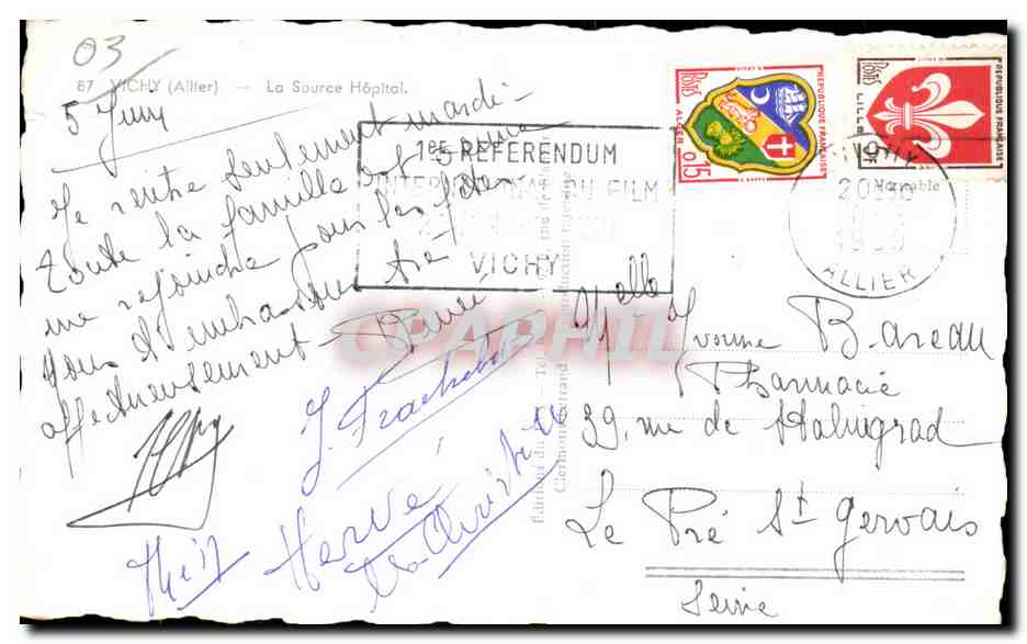 CPA Vichy Allfer La Source Hopital — Verso