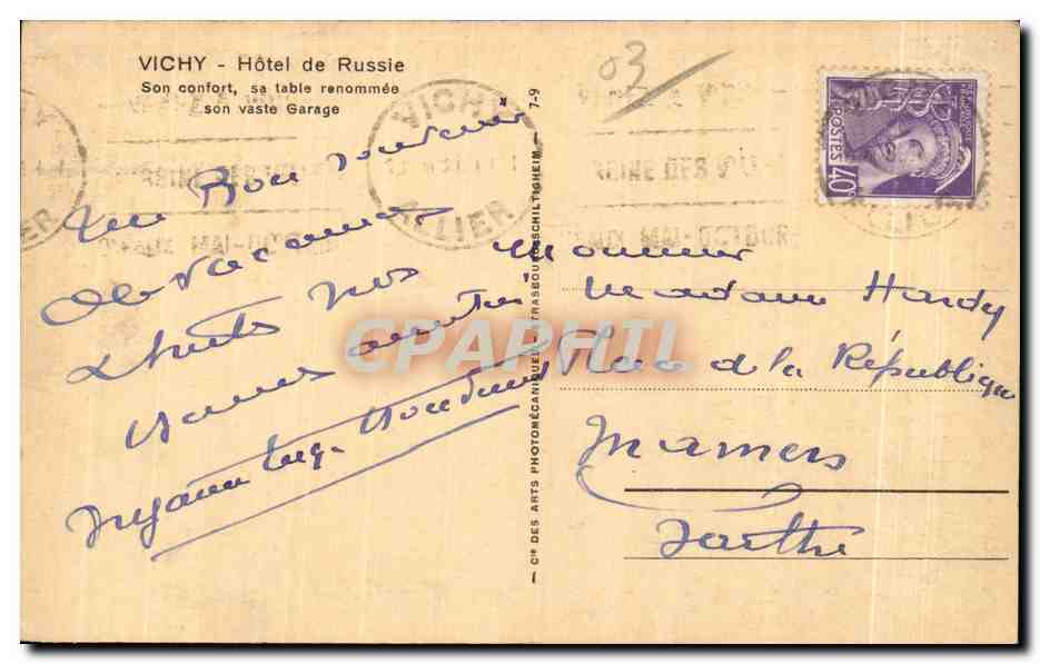 CPA Vichy Hotel de Russie russia — Rückseite