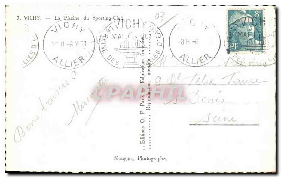 CPA Vichy La Piscine du Sporting Club — Verso