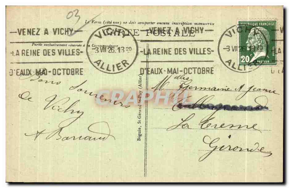 CPA Vichy La Veranda du Casino — Rückseite
