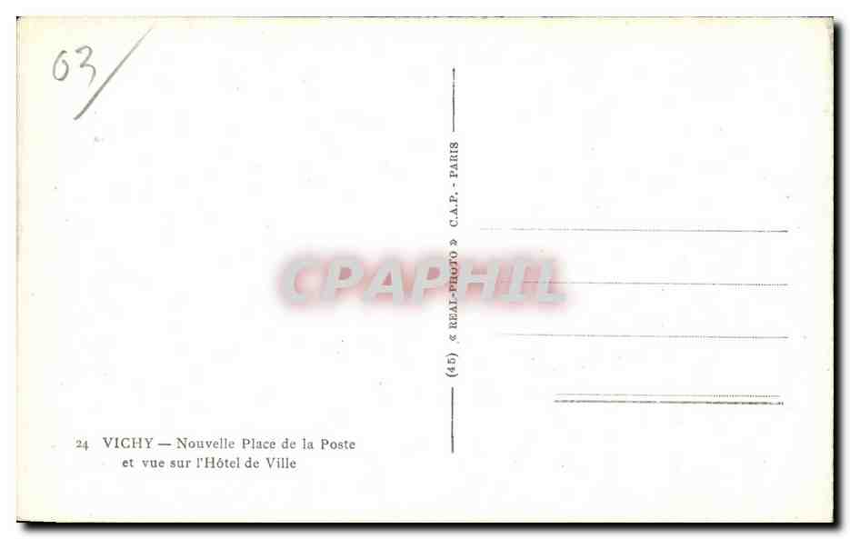 CPA Vichy Nouvelle Place de la Poste et vue sur l Hotel de Ville — Verso