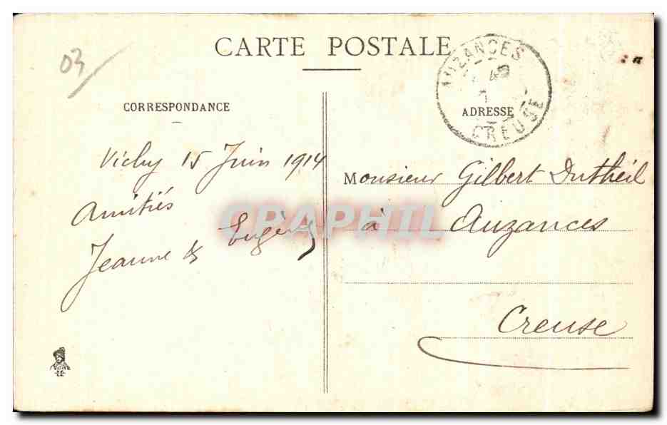 CPA Vichy sur le Vieux Parc La Grande Allee — Verso