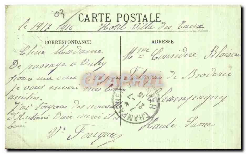 CPA Vichy Une Allee Couverte — Verso