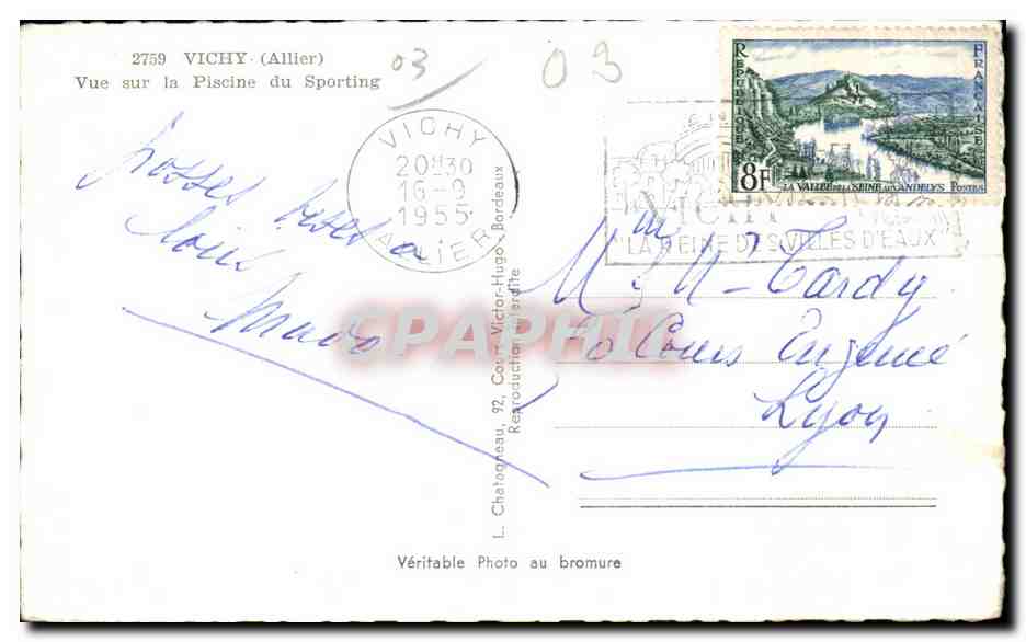 CPA Vichy Allier Vue sur la Piscine du Sporting — Verso