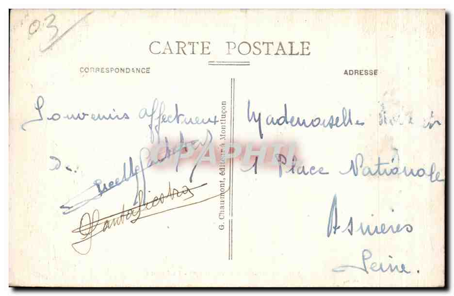 CPA Neris les Bains Allier Le Casino — Verso