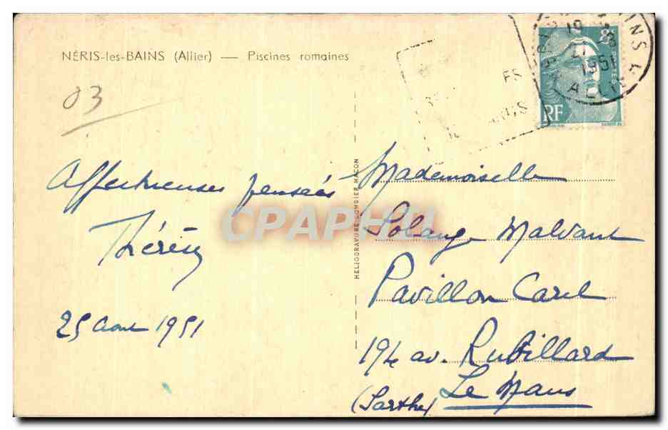CPA Neris les Bains Allier Piscines romaines — Rückseite