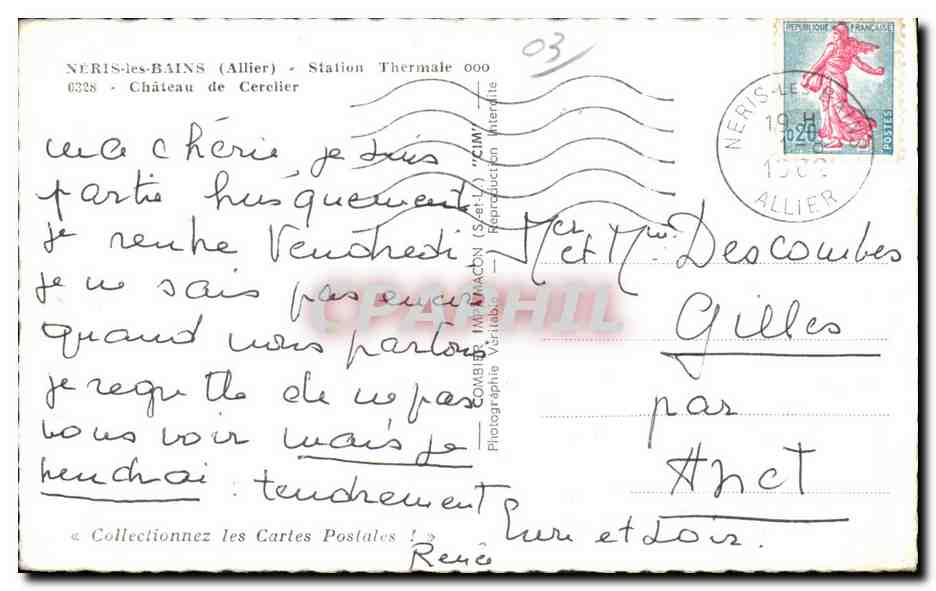 Château de Cerclier — Néris-les-Bains (Allier) — Éditeur : Rivet — Verso