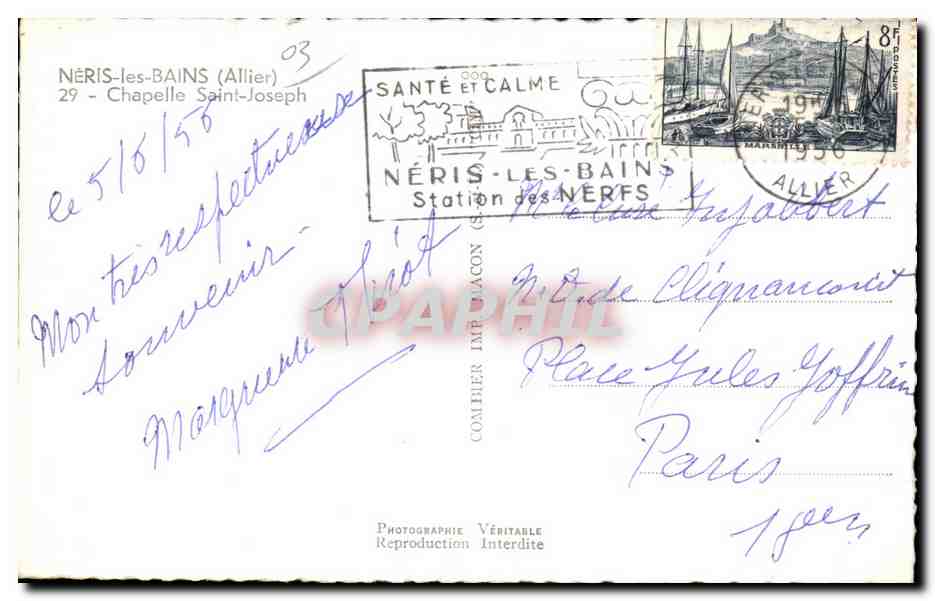 Chapelle Saint-Joseph — Néris-les-Bains — éditeur Cim — Verso