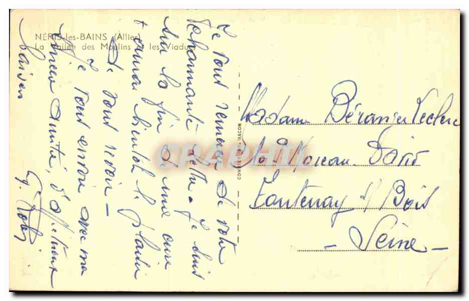 CPA Neris les Bains Allier La vallee des moulins et les viaducs  — Verso