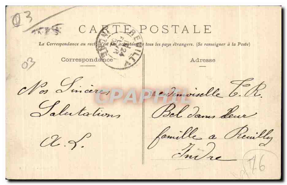 CPA Moulins Quartier de Villars militaria  — Verso
